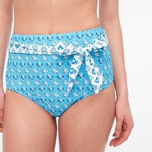 J. Crew Bikini Bottom Mixed-Print High-Waist Belted Front Bow Blue/White